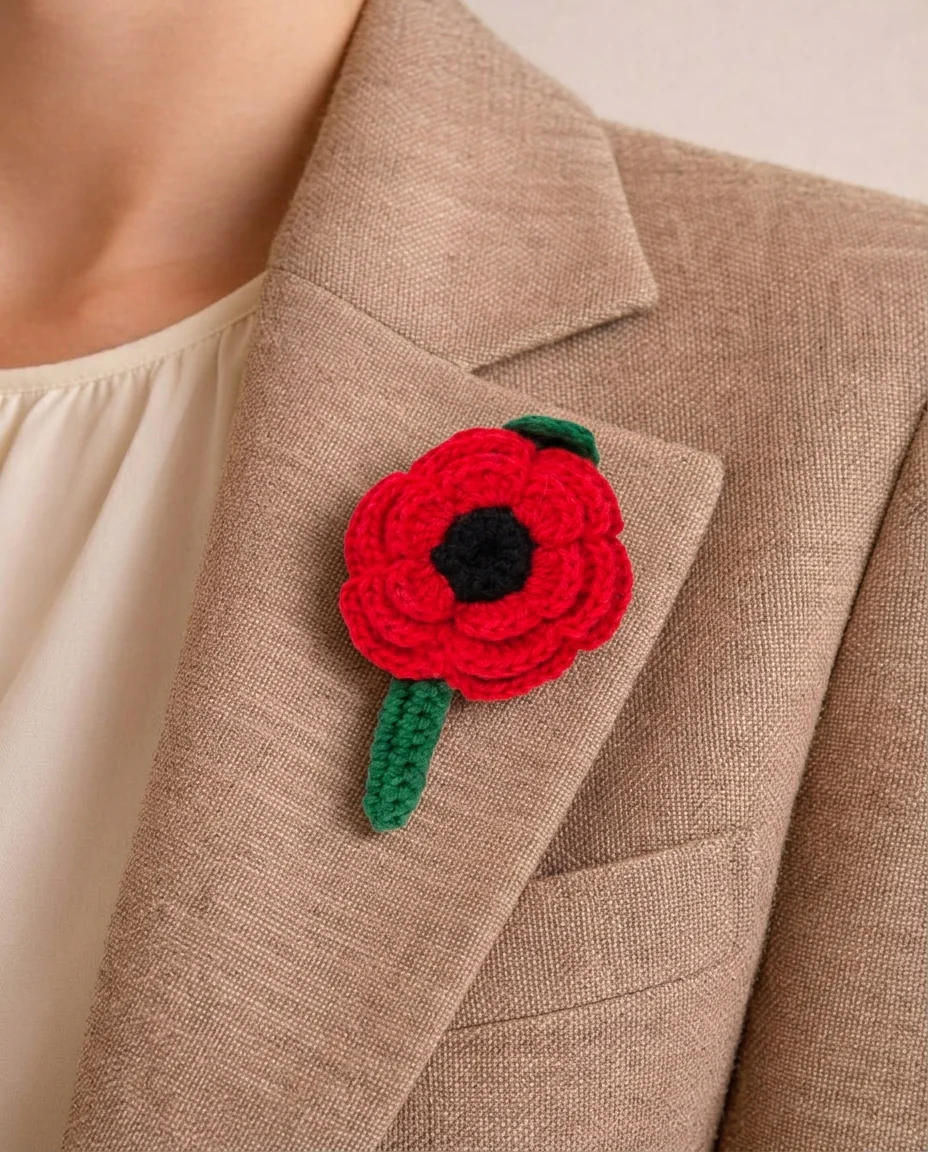 Fair Trade Crocheted Poppy Brooch - Image 2