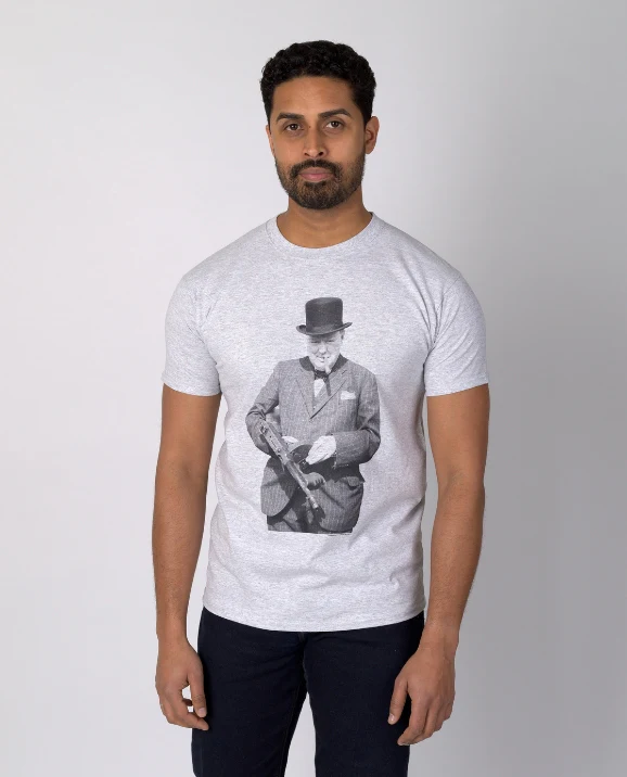 Grey Marl Churchill Tommy Gun T-shirt - Image 2